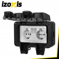 Izoksis IP66 230V 16A vodootporni vanjski dvostruki razdjelnik utičnica crne boje