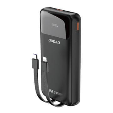 DUDAO Powerbank 20000mAh 22.5W PD USB-C USB-A s ugrađenim iPhone Lightning USB-C kabelima - crna