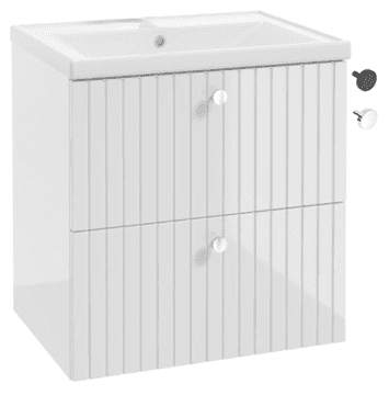 Deftrans Kupaonski ormarić s umivaonikom, utoreni, 60 cm, bijeli sjaj, Rietti lamele