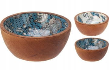 Koopman Zdjela od mango drva 12x12x5 cm s plavim uzorkom, dekorativna i prirodna, 1 kom.