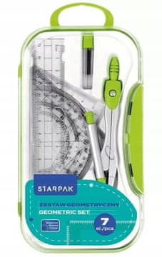 STARPAK Geometrijski set od 7 dijelova: ravnalo, kutomjer, kutomjer, šestar