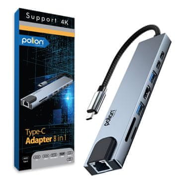 Hub USB-C 2x USB-A + 2x USB-C + RJ45 + HDMI + SD/TF