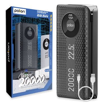 Powerbank 20000mah 22,5w usb-c usb-a lightning lcd pd qc brzo punjenje