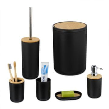 Northix Kupaonski set 6 dijelova mat crni s bambus detaljima
