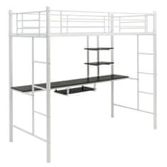 Northix Metalni krevet na kat s radnim stolom 200x95x180 cm čelik MDF bijeli