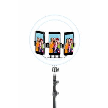 CellularLine Držač za telefon Selfie Ring Trio s LED prstenom, 25,40 cm, crni (SELFIERINGTRIOK)