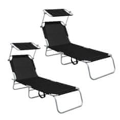 Aga 2x Vrtni ležaljka s nadstrešnicom Crna