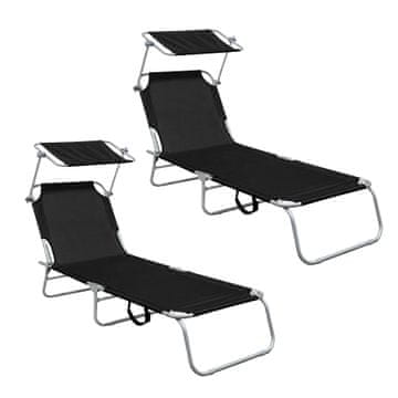 Aga 2x Vrtni ležaljka s nadstrešnicom Crna