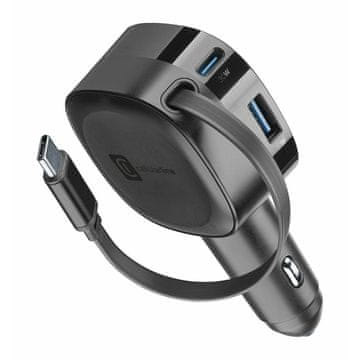 CellularLine Roller auto punjač, 60 W, USB-C, crni (CBRROLL2USB60WK)