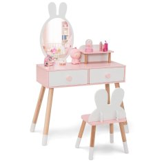 Northix Dječji toaletni stolić zec MDF akril ogledalo 78x37x110 cm