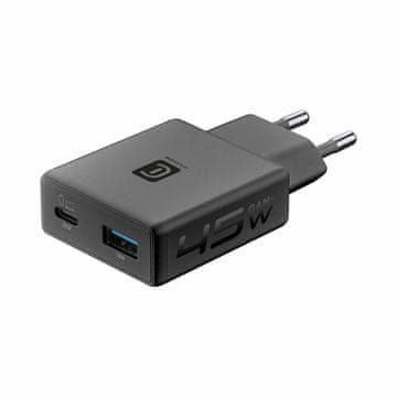 CellularLine PowerLITE Slim Dual kućni punjač, 45 W, crni (ACHSLIM2USBGAN45WK)