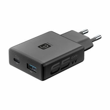 CellularLine PowerLITE Slim Dual kućni punjač, 65 W, crni (ACHSLIM2USBGAN65WK)