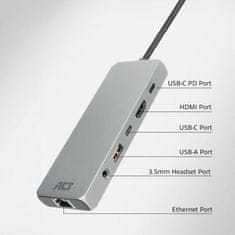 ACT AC7095 priključna stanica USB-C 4K/8K 30Hz za 1 HDMI monitor, 2,5 Gigabit Ethernet, USB-C 10 Gbps, USB-A 10 Gbps, 3,5 mm zvuk, prolaz za PD