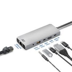 ACT AC7095 priključna stanica USB-C 4K/8K 30Hz za 1 HDMI monitor, 2,5 Gigabit Ethernet, USB-C 10 Gbps, USB-A 10 Gbps, 3,5 mm zvuk, prolaz za PD