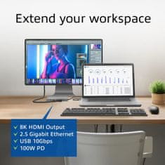 ACT AC7095 priključna stanica USB-C 4K/8K 30Hz za 1 HDMI monitor, 2,5 Gigabit Ethernet, USB-C 10 Gbps, USB-A 10 Gbps, 3,5 mm zvuk, prolaz za PD