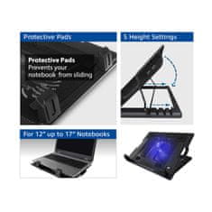 ACT AC8110 rashladni stalak za 17" laptop s 2-portnim HUB-om, do 17" LED, ventilator, crni