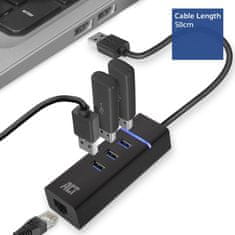 ACT AC6310 USB Hub 3.2 s 3 USB-A porta i Ethernetom (RJ45) crni