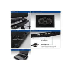 ACT AC8105 17" rashladni stalak za prijenosno računalo s 4-portnim hubom, crni