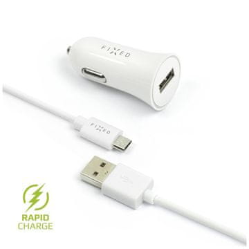 FIXED FIXED FIXCC-UM-WH set auto punjača s USB izlazom i USB/micro USB kabelom, 1 metar, 12W bijela