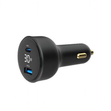 Gembird TA-UC-AC2PD30LCD-CAR-01 brzi auto punjač s 2 USB PD/QC priključka, crni 30 W, 3.6A LCD