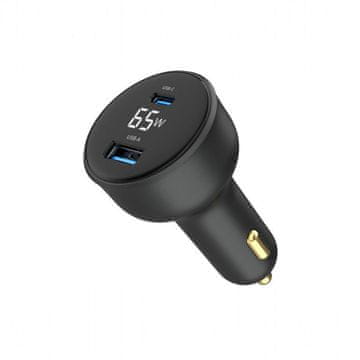 Gembird TA-UC-AC2PD65LCD-CAR-01 brzi auto punjač s 2 USB PD/QC priključka, crni 65 W, 3,25A LCD (status punjenja)