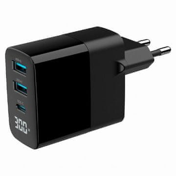 Gembird TA-UC-PDQC30LCD-BK-02 3-port USB A/C PD/QC 3.0 30W/ 3A brzi USB punjač crni LCD (status punjenja)
