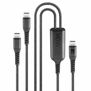 CellularLine TWIN Charge USB kabel za punjenje, USB-C na USB-C, 140 W, 1,5 m, crni (USBDATATWINC2C15MK)