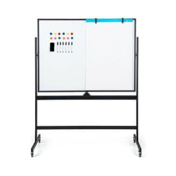 Northix Dvostrana mobilna bijela ploča 120x90 cm s postoljem crna