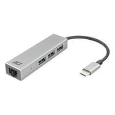 ACT AC7055 USB-C Hub 3 USB A 3.2 porta s Gigabyte Ethernetom, siva boja