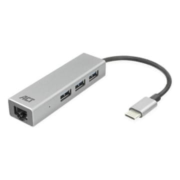 ACT AC7055 USB-C Hub 3 USB A 3.2 porta s Gigabyte Ethernetom, siva boja