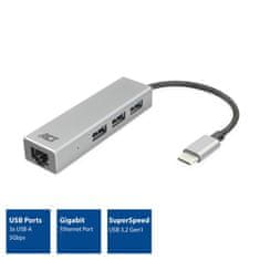 ACT AC7055 USB-C Hub 3 USB A 3.2 porta s Gigabyte Ethernetom, siva boja