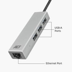 ACT AC7055 USB-C Hub 3 USB A 3.2 porta s Gigabyte Ethernetom, siva boja