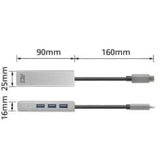 ACT AC7055 USB-C Hub 3 USB A 3.2 porta s Gigabyte Ethernetom, siva boja