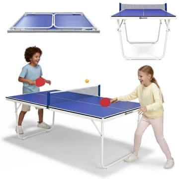 HyperMotion Sklopivi stol za stolni tenis za kućnu rekreaciju - kompaktan format za male prostore, metalne noge, mreža s dva reketa i lopticama
