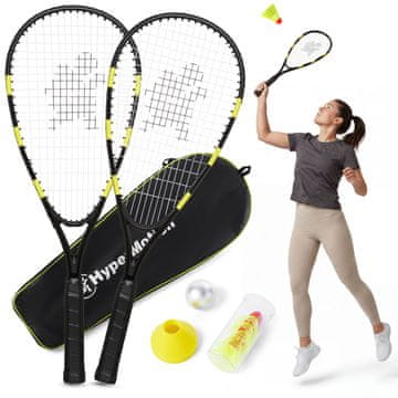 HyperMotion Komplet za speed badminton s dva aluminijska reketa - crossminton bez mreže, pet brzih loptica i osam čunjeva, sportska igra na otvorenom
