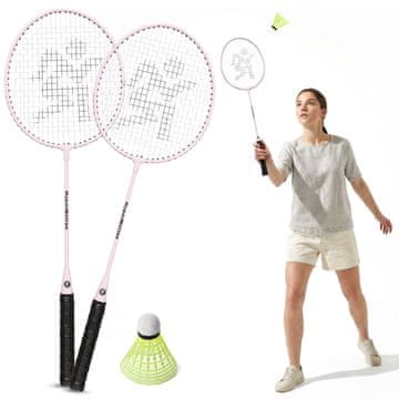 HyperMotion Badmintonski set s dva ružičasta čelična reketa i lopticom - rekreativna igra za dob 10+ godina, za park, plažu i igralište