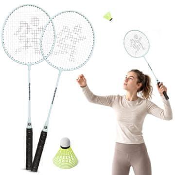 HyperMotion Badmintonski set s dva čelična reketa i lopticom za igru - rekreativni sport na otvorenom, za dob 10+ godina, za početnike i naprednije igrače