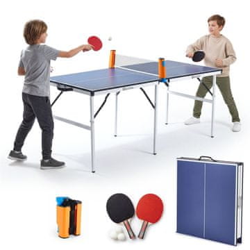 HyperMotion Sklopivi stol za stolni tenis za kućnu rekreaciju - dimenzije 152 x 73 x 69 cm, komplet s mrežom, 2 reketa i 3 loptice, ručka za nošenje