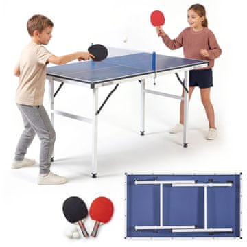 HyperMotion Sklopivi stol za stolni tenis za djecu 137 x 76 x 69 cm - za male prostore, set s mrežom, dvjema reketicama i trima lopticama, čelični okvir