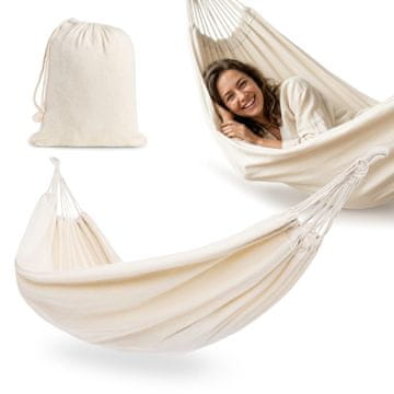 HyperMotion viseća vrtna mreža boho bež s navlakom, 200x150 cm, lagana, za vrt, terasu, balkon, putovanje, pamuk poliester