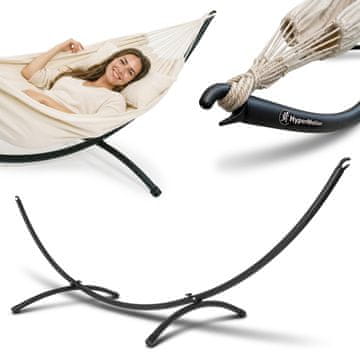 HyperMotion Lučni čelični stalak za viseću mrežu 300 x 100 x 96 cm - nosivost 100 kg, crna završna obrada, držači za brzo vješanje, za vrt i terasu