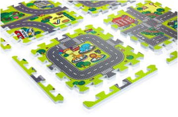 Moby System Pjenasta podloga slagalica s uzorkom grada za bebe - EVA pjena 90 x 90 x 1 cm, set 9 dijelova, vodootporna i protuklizna