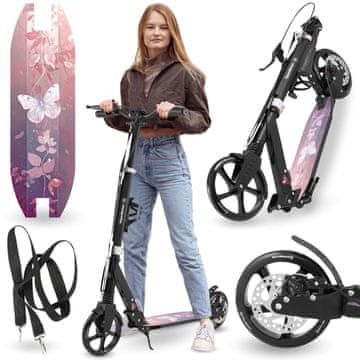 HyperMotion Aluminijski romobil ružičaste boje za odrasle i djecu - sklopiva izvedba, nosivost 100 kg, disk-kočnica, namijenjen starijima od 6 godina