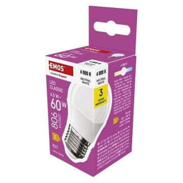 EMOS LED žarulja ZQ6E43 Classic Mini Globe / E27 / 6.5 W (60 W) / 806 lm / neutral white