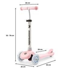HyperMotion Balansni romobil s tri LED kotača za djecu 3-8 godina - podesiva visina 55-70 cm, nosivost 50 kg, ružičasta boja, balansno upravljanje
