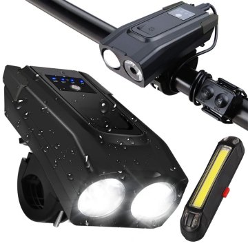 Verkgroup Set punjivih LED svjetala za bicikl i trube USB vodootporno + stražnje svjetlo