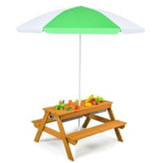 Northix 3 u 1 dječji vanjski stol za piknik 93 cm drvo suncobran