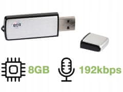 Verkgroup Mini špijunski snimač na baterije, USB stick, diktafon od 8 GB