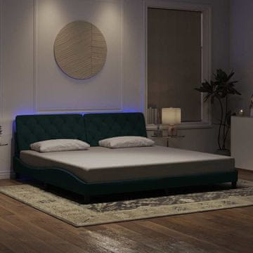 Vidaxl Okvir za krevet s LED rasvjetom tamnozeleni 200x200 cm baršun