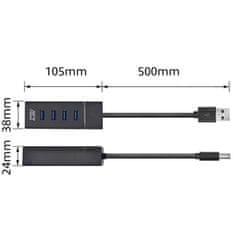 ACT AC6300 USB Hub 3.2 s 4 USB-A porta, 0,5 m, crni